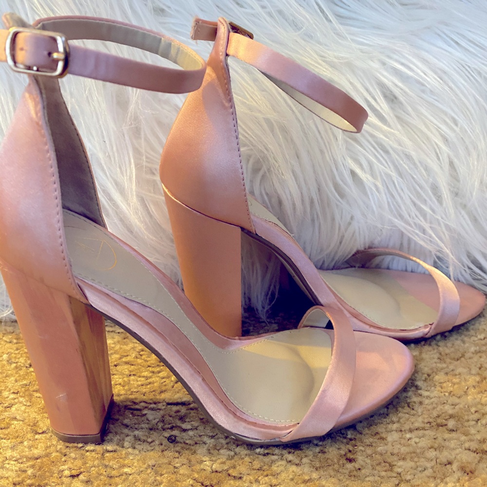 Misguided satin pink chunky heeled sandals
